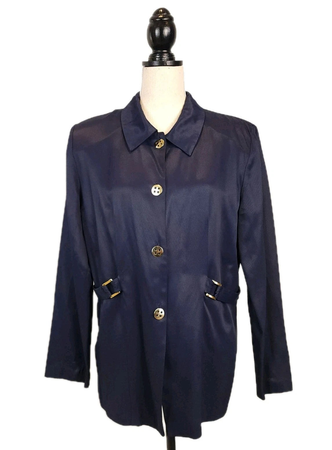 Evelyn Woods XL Vintage Midnight Blue Metal Buttons Skirt Suit
