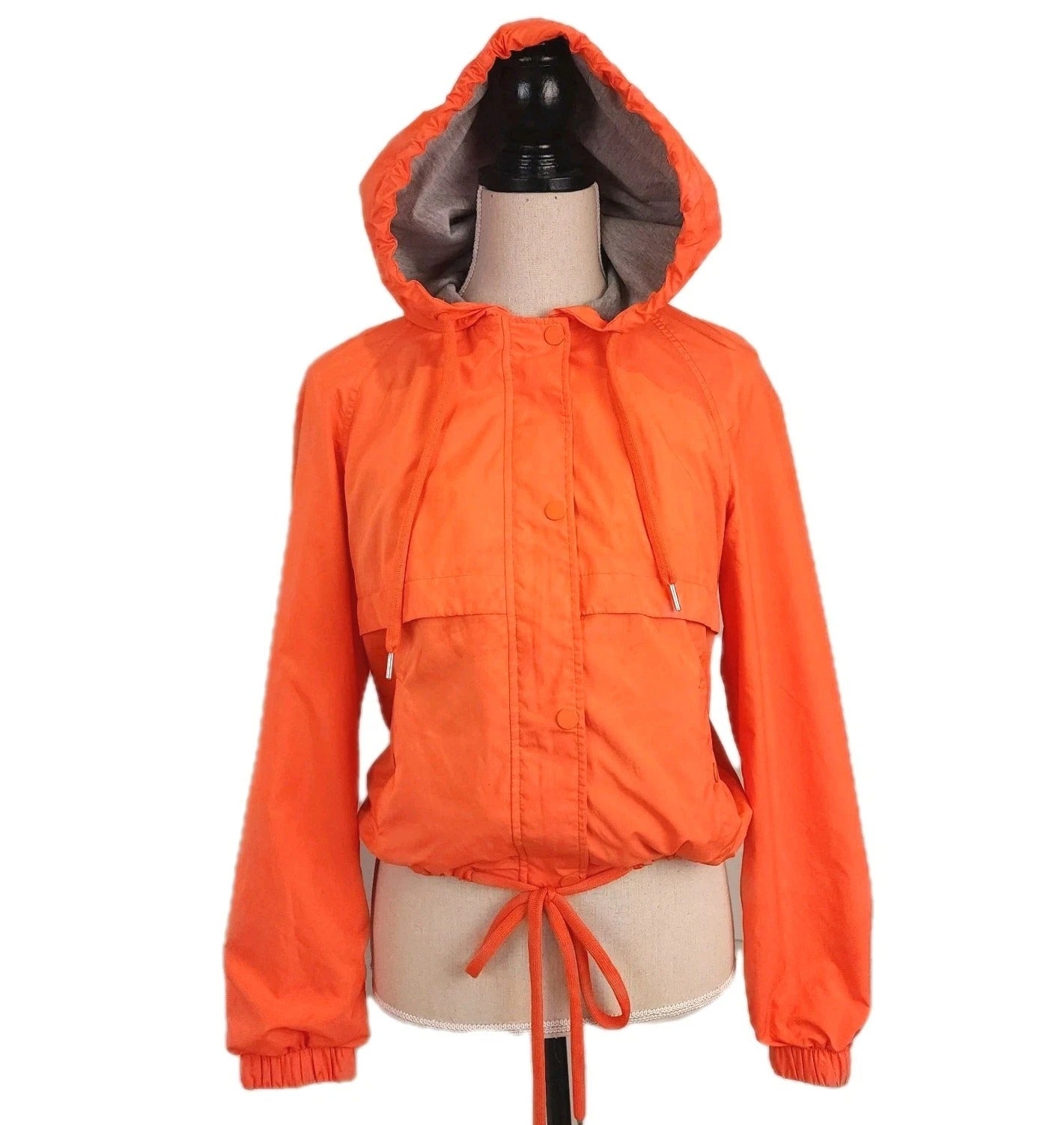 Divided Hooded Button Up Lined Orange Jacket Sz Small