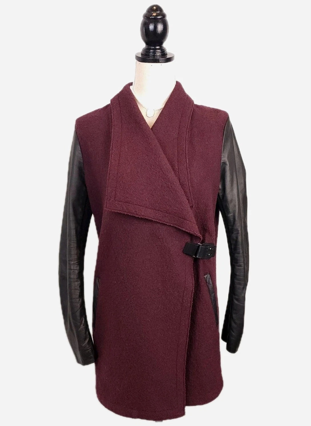 DANIER Leather & Wool Maroon Asymmetrical Coat Sz Medium