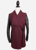 DANIER Leather & Wool Maroon Asymmetrical Coat Sz Medium