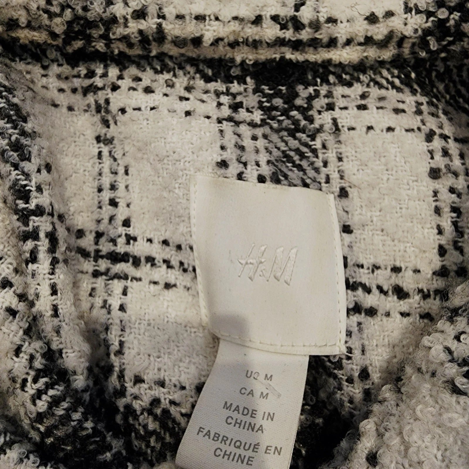H&M Sz M Ivory & Gray Plaid Shacket Heavy Over Shirt