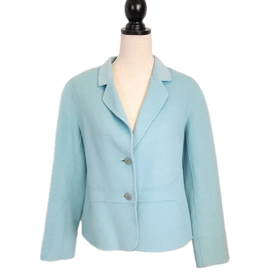 Rabbit and Wool Baby Blue Hand Made Buttoned Jacket Sz L Vintage PETER NYGARD