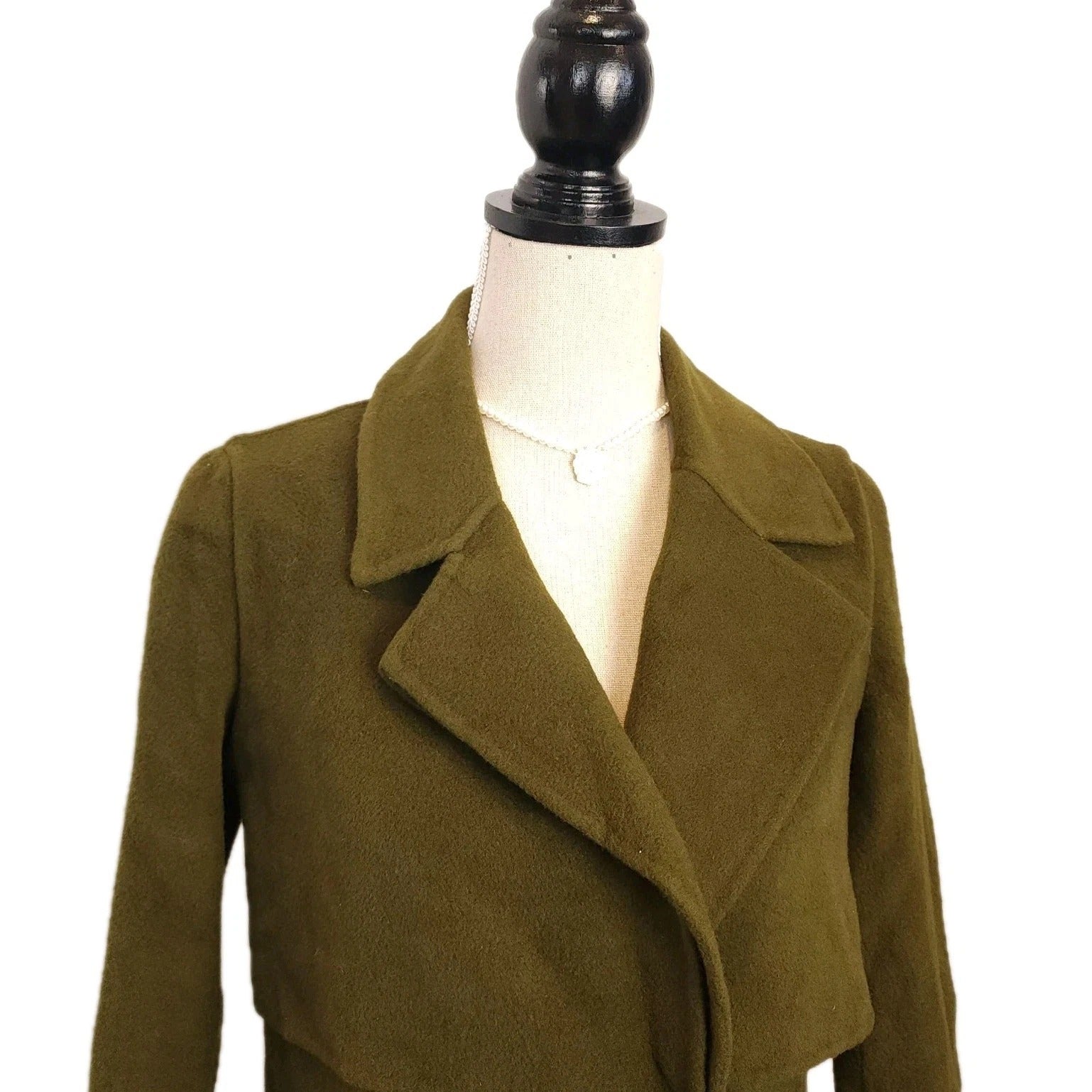 Army Green Sz S Wool Overcoat w/ Gold Hardware