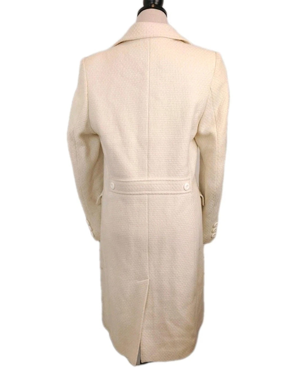 Reitmans Single-breast Buttoned Long Ivory Tweed Overcoat Sz Medium