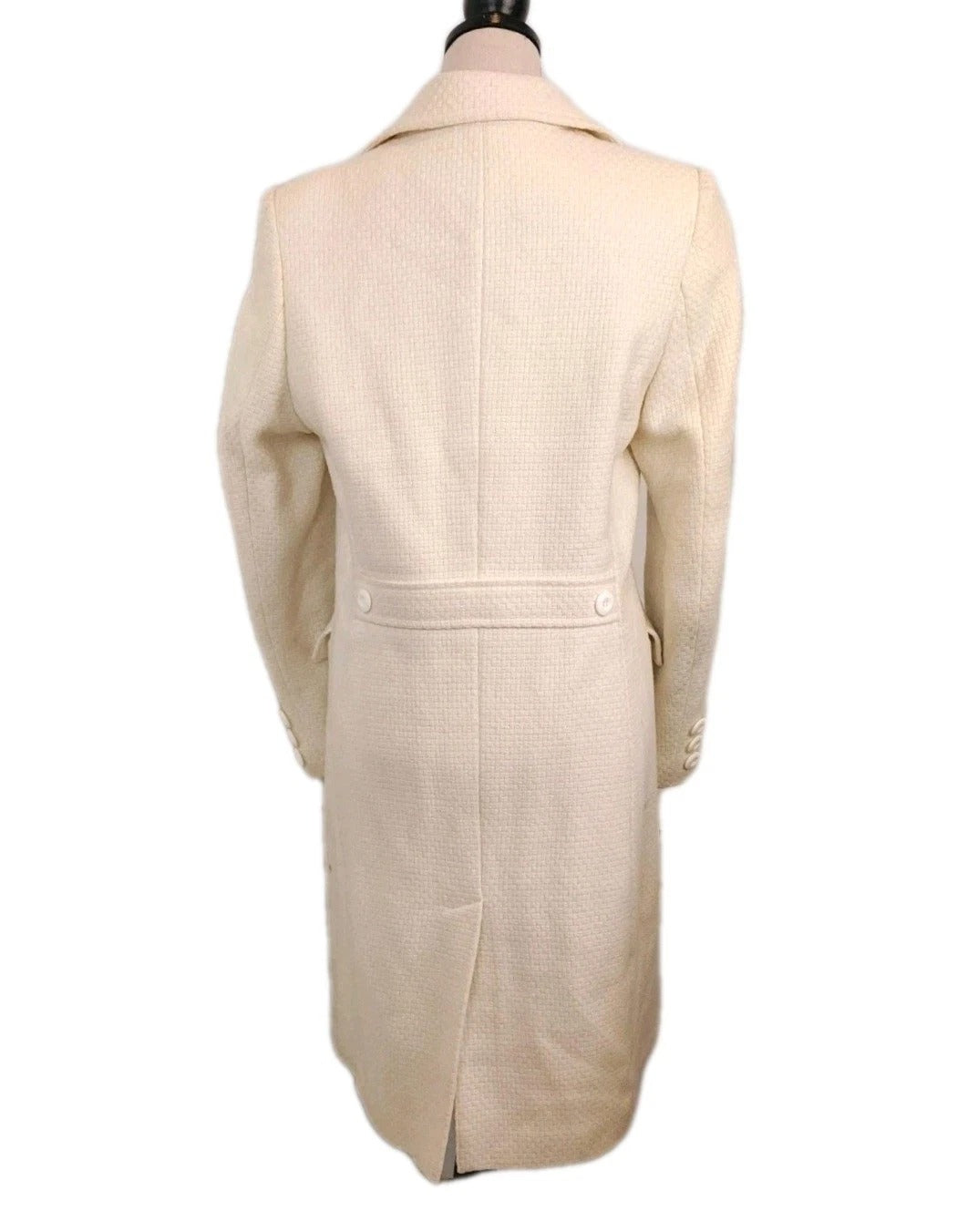 Reitmans Single-breast Buttoned Long Ivory Tweed Overcoat Sz Medium