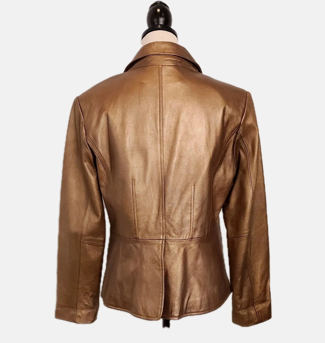 BERNARDO Sz L Bronze Genuine Leather Zip Blazer Jacket