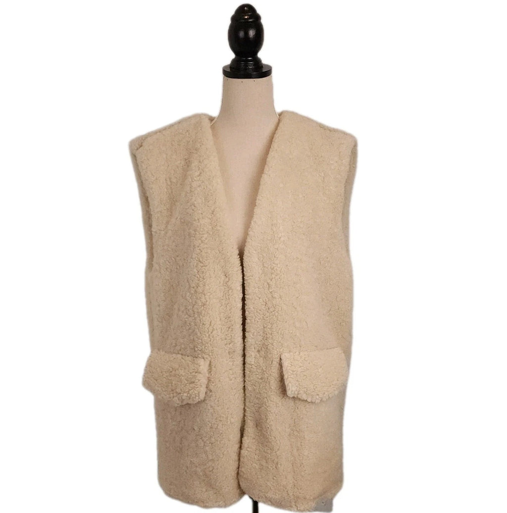STEVE MADDEN Beige Teddy Faux Fur Vest Sz M