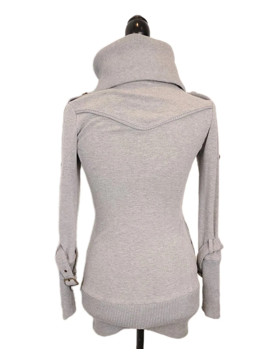 Katie Sz S Fitted Gray Buttoned Cozy Shacket Sweater w/ Brass Hardware