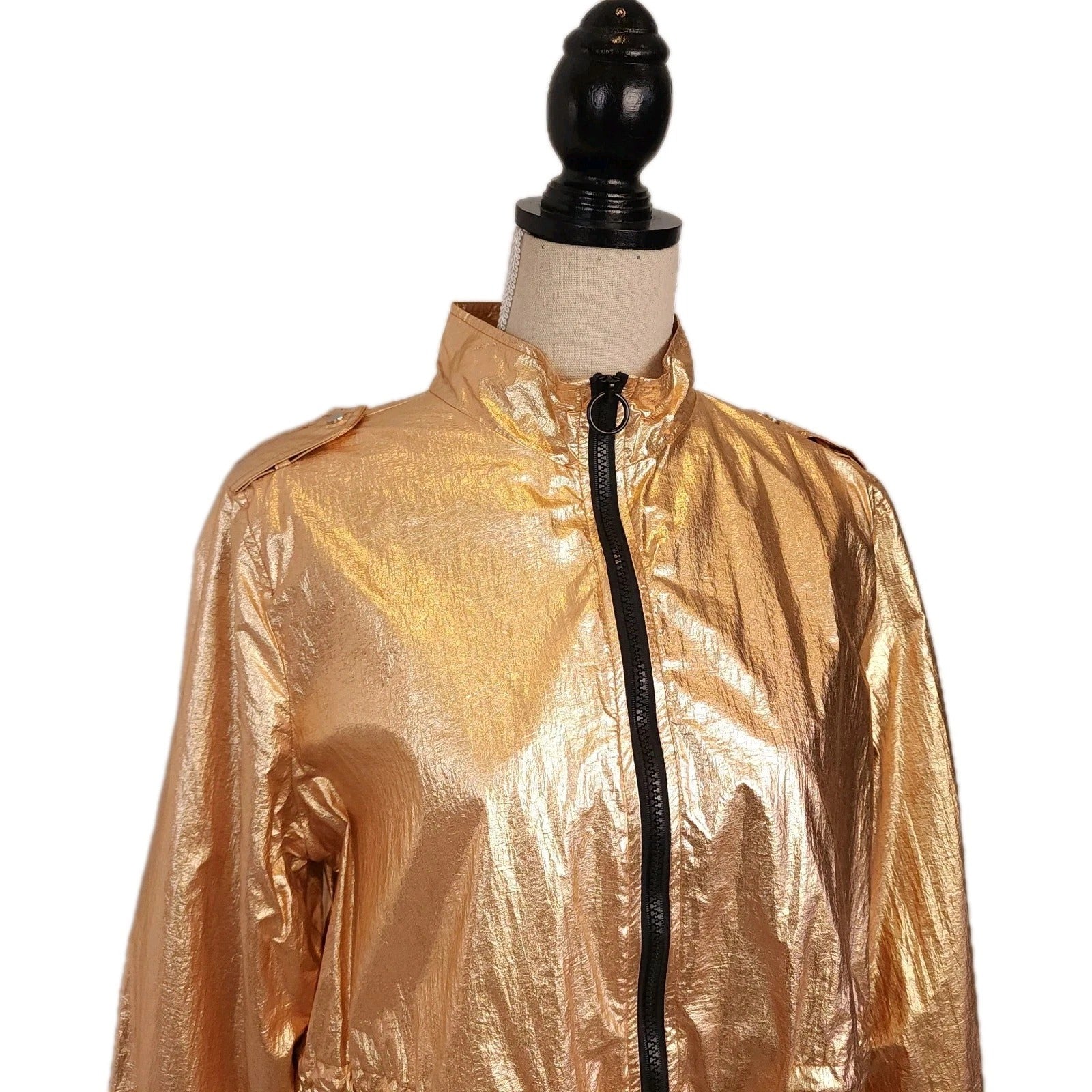 Sweet RAIN Metallic Gold XL Windbreaker Jacket Full Zip