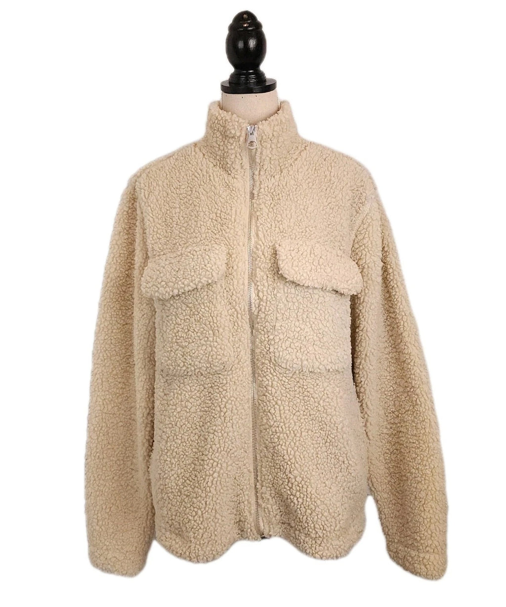 H&M Cozy Beige Teddy Jacket Full Zip XL