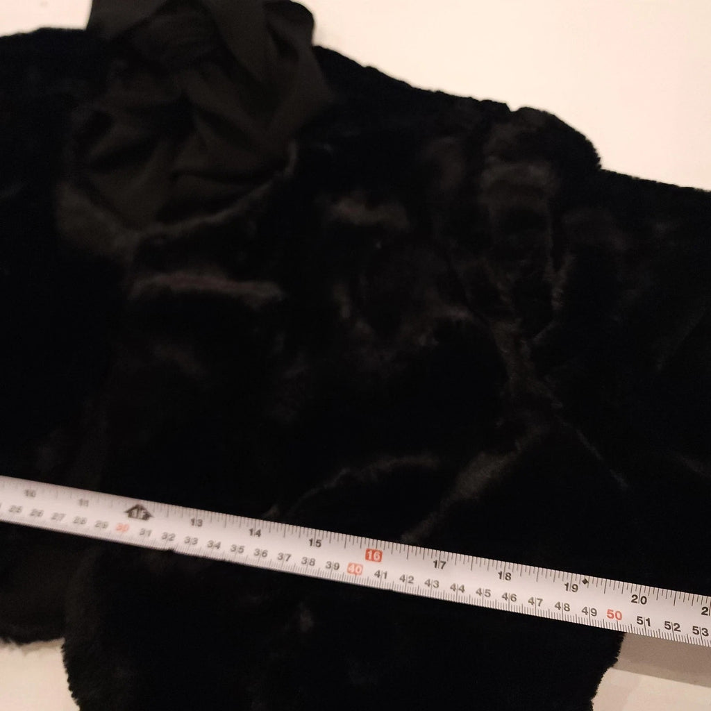 Ricki Cherry Sz L Ribbon Tie Stole Fine Faux Fur Jet Black MADE IN USA Vintage