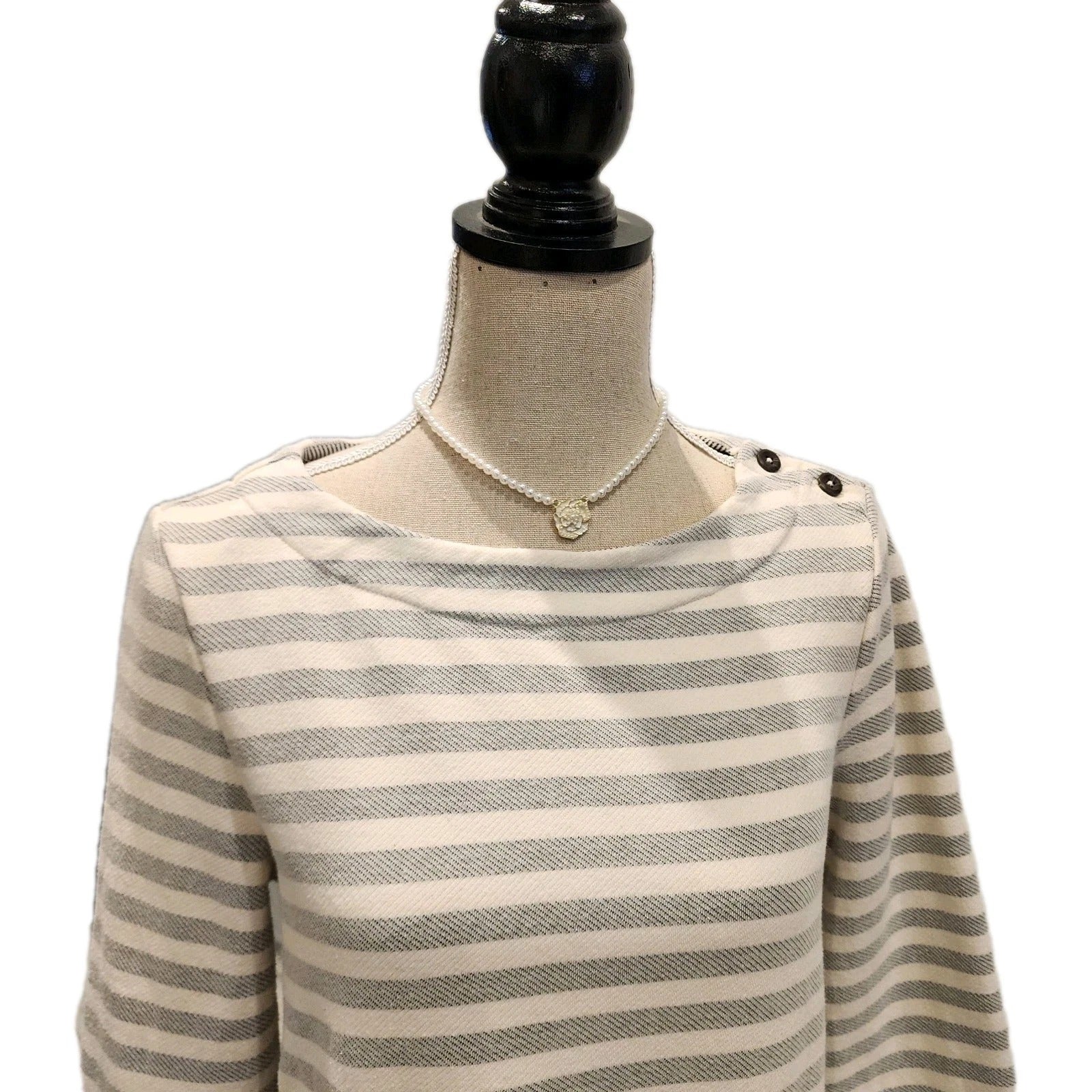 ARTISAN NY sz S Nautical Striped Maxi Dress Cotton Ivory Gray