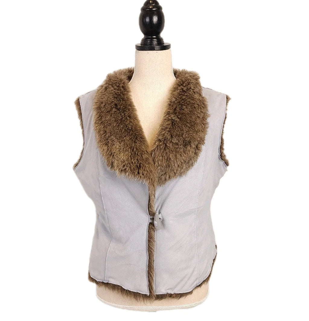 Together Sz S Faux Fur And Suede Vest Horn Toggle