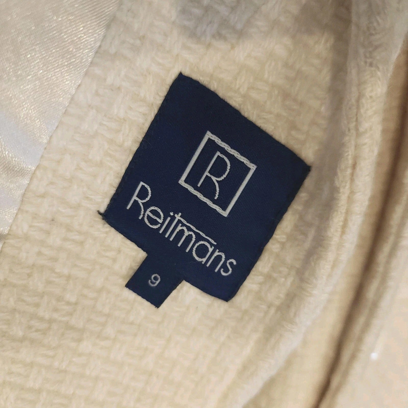 Reitmans Single-breast Buttoned Long Ivory Tweed Overcoat Sz Medium