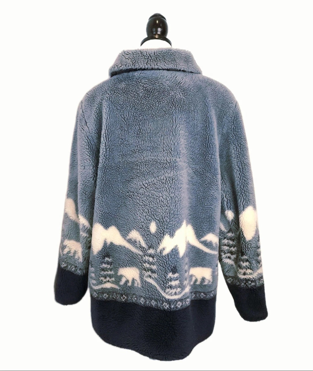 Vintage 90's Polar Bear Teddy Jacket Sz M Full Zip Blue