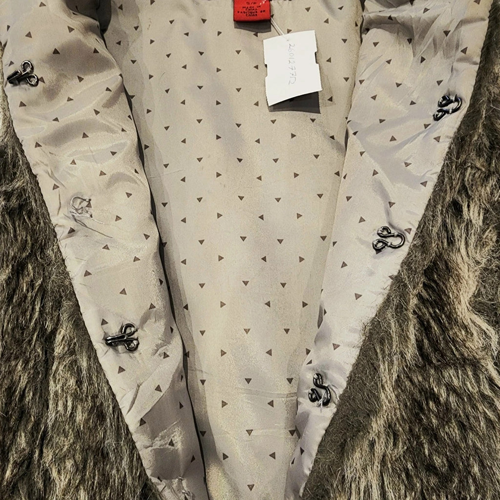COFFEE SHOP Sz S Faux Fur Vest Brown Gray