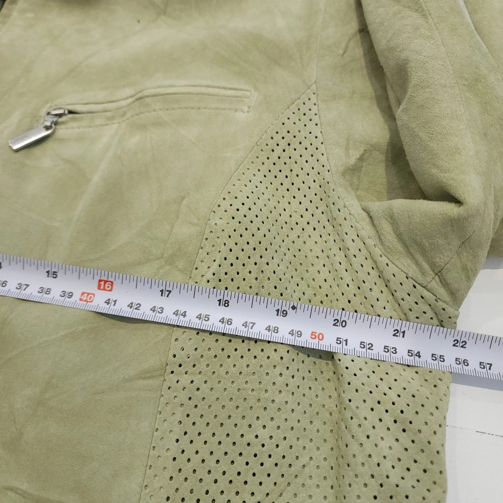 Olsen Cafe Racer Sz L Geniune Leather Biker Jacket Moss Green Full Zip