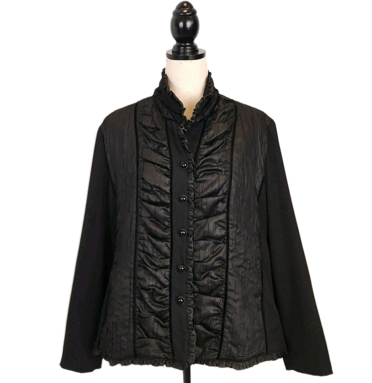 MISS ALLIAGE Ruched Frill Jet Black Buttoned Jacket Womens 2XL