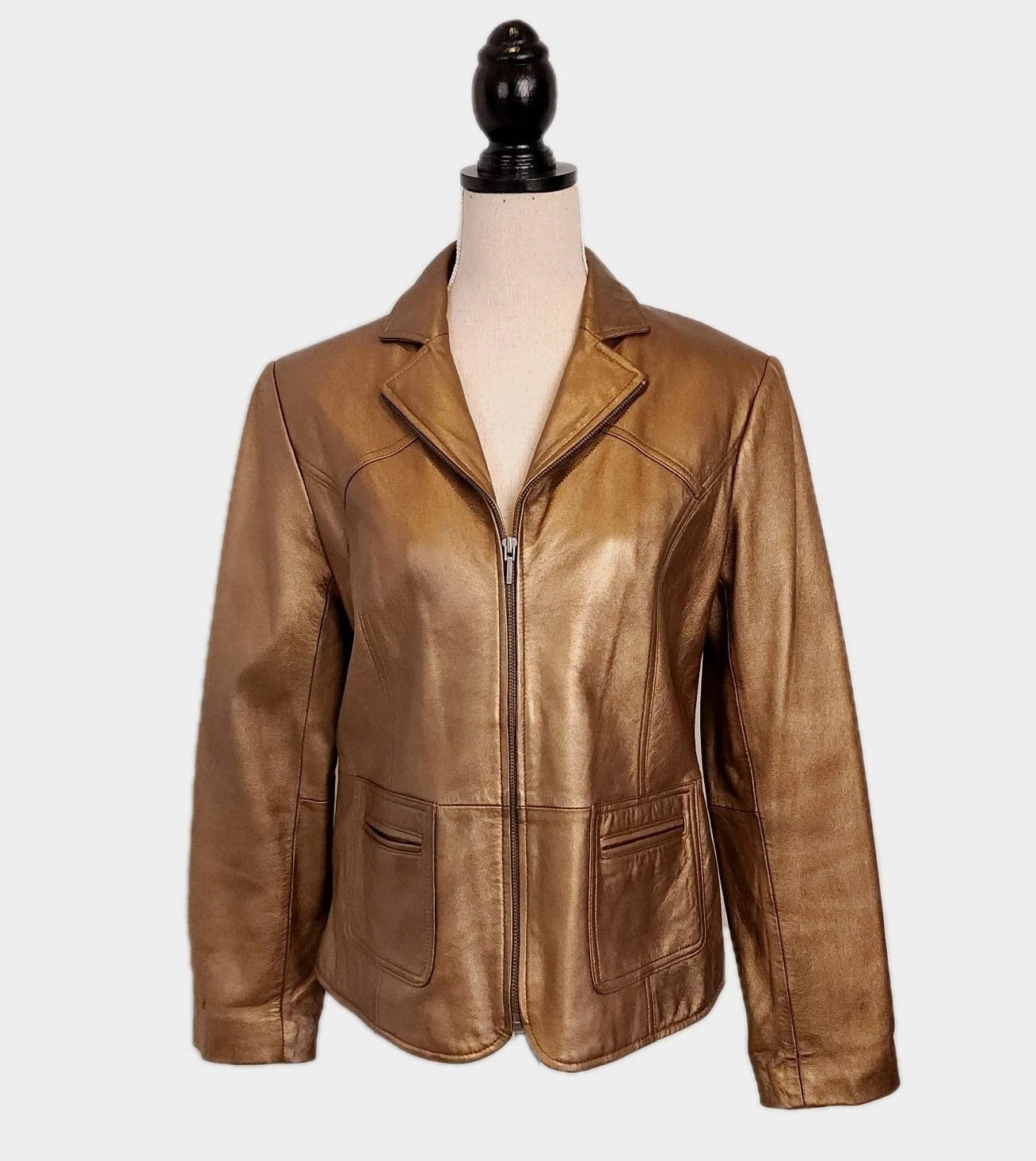 BERNARDO Sz L Bronze Genuine Leather Zip Blazer Jacket