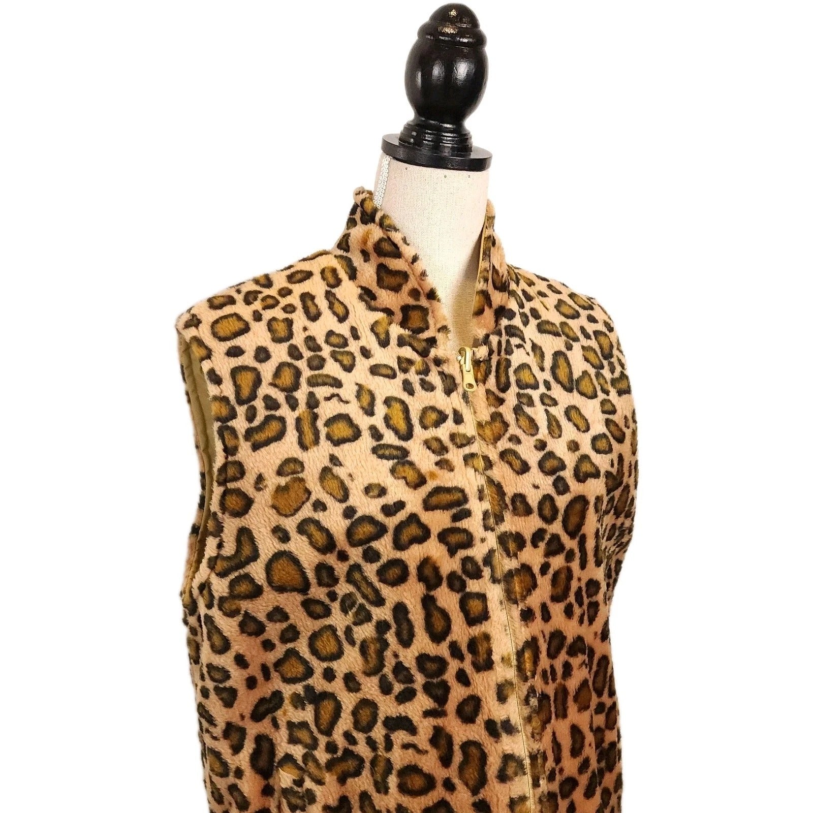 Leopard Print Reversible Luxe Faux Fur Vest Sz L Full Zip