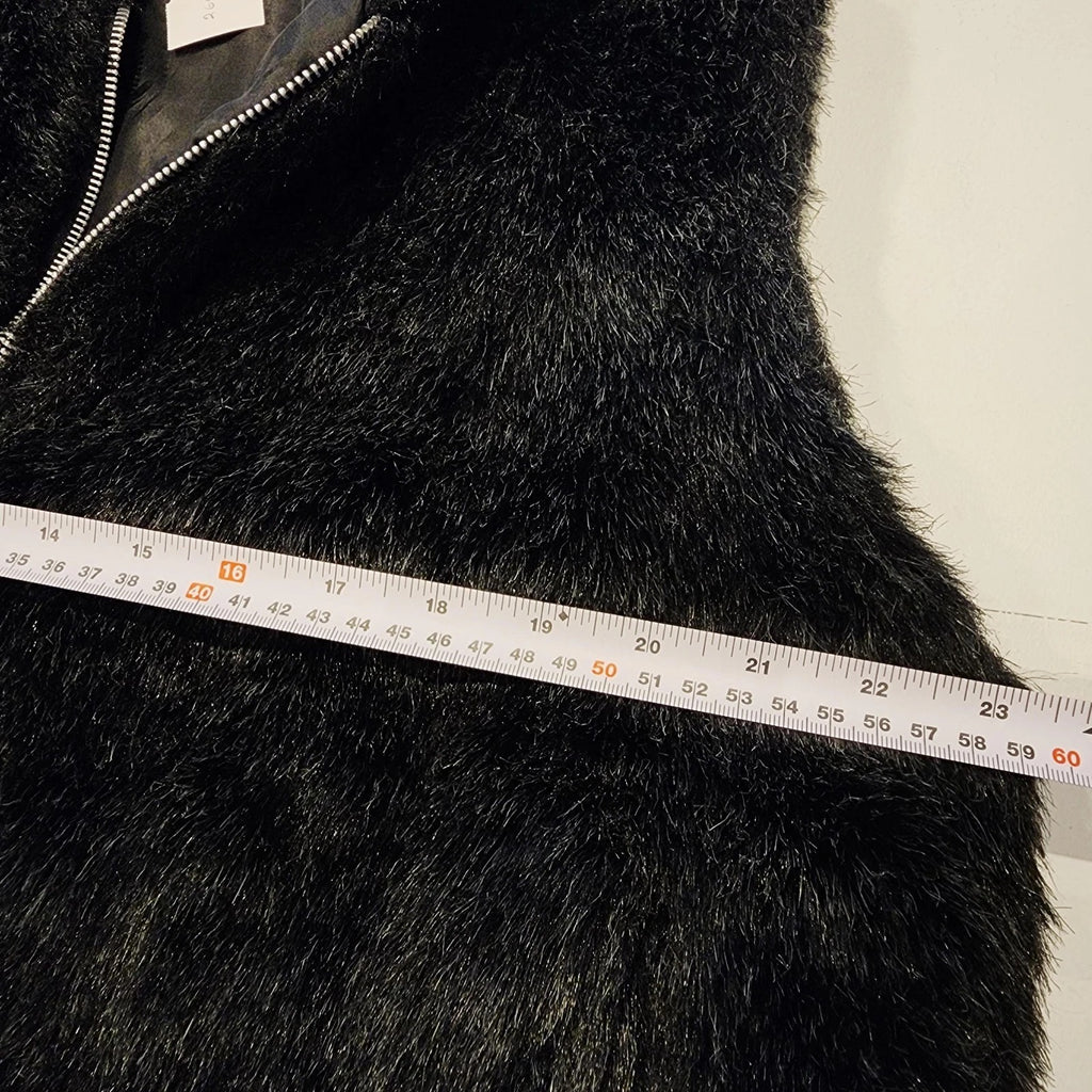 Nicole Benisti XL Faux Fur Full Zip Vest Hooded Black