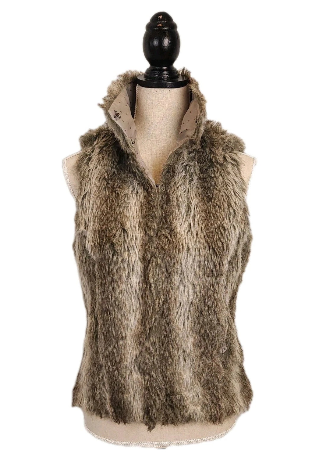 COFFEE SHOP Sz S Faux Fur Vest Brown Gray
