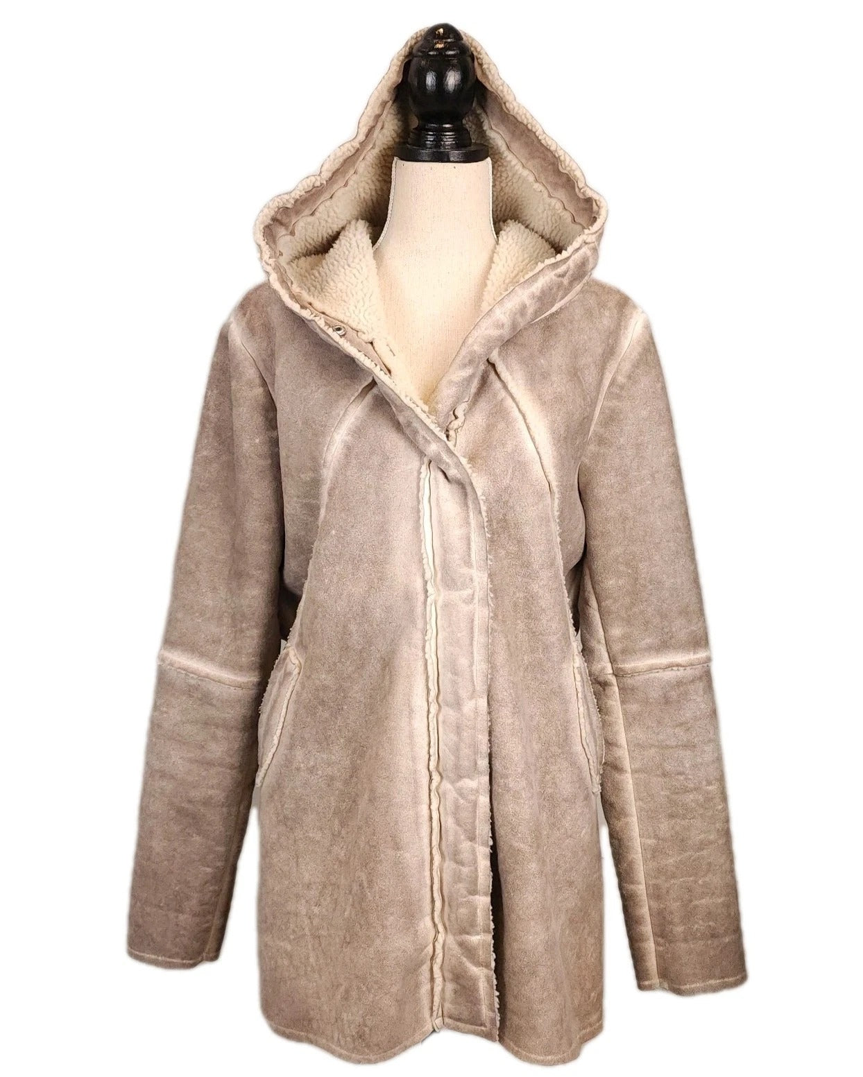 CALIFORNIA MOONRISE Shearling Snap Closures Chestnut Brown Faux Fur Lining Sz L