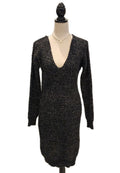 Chunky Knit Sz M Body-Con Midi Sweater Dress Black & Gray