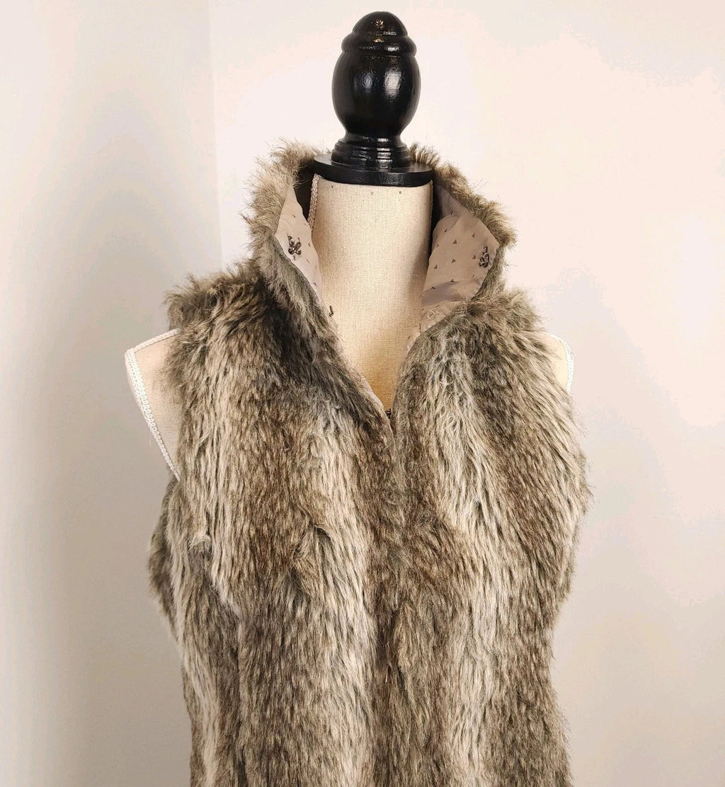 COFFEE SHOP Sz S Faux Fur Vest Brown Gray