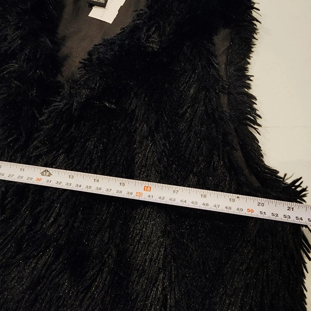 Cejon XL Long-haired Jet Black Shaggy Faux Fur Vest
