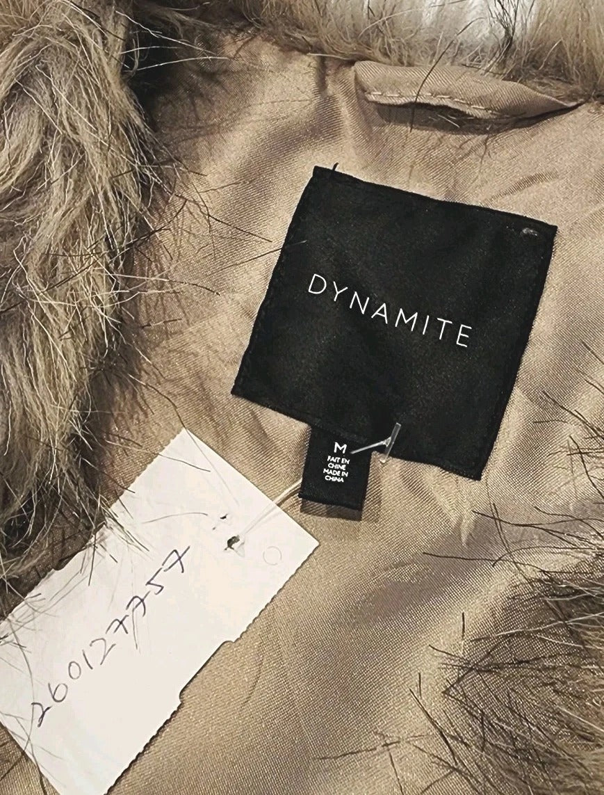 Dynamite Sz M Long Faux Fur Open Vest Beige