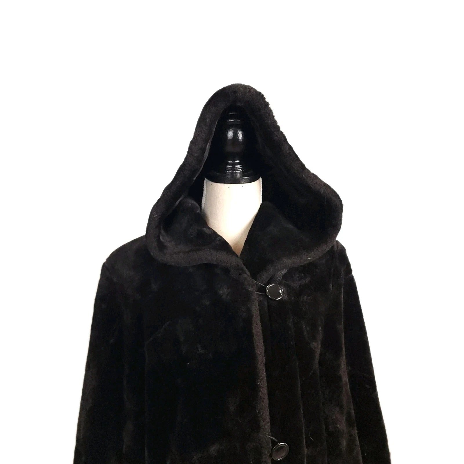 Hooded Plush Faux Fur Black OverCoat Sz L UTX OUTDOORS