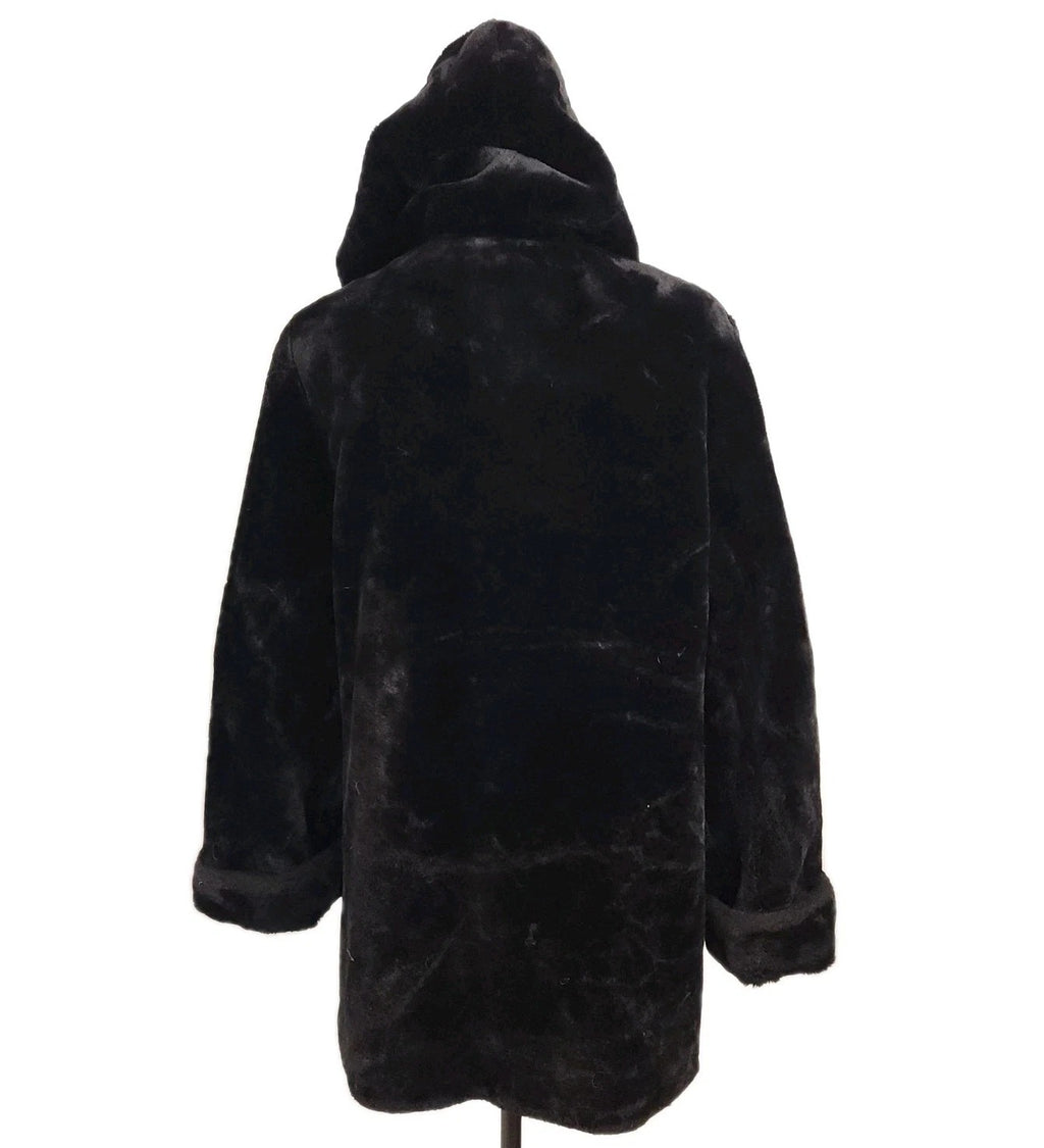 Hooded Plush Faux Fur Black OverCoat Sz L UTX OUTDOORS