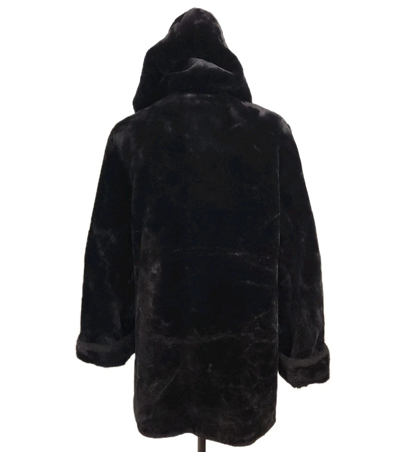 Hooded Plush Faux Fur Black OverCoat Sz L UTX OUTDOORS