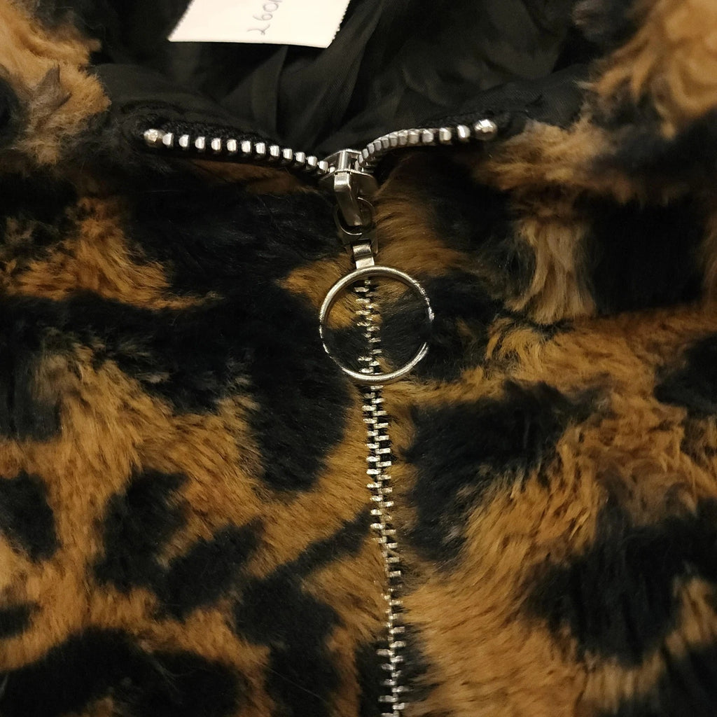 Leopard Print XS Full Zip Hooded Faux Fur Jacket