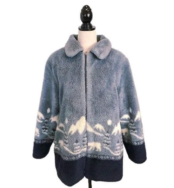 Vintage 90's Polar Bear Teddy Jacket Sz M Full Zip Blue
