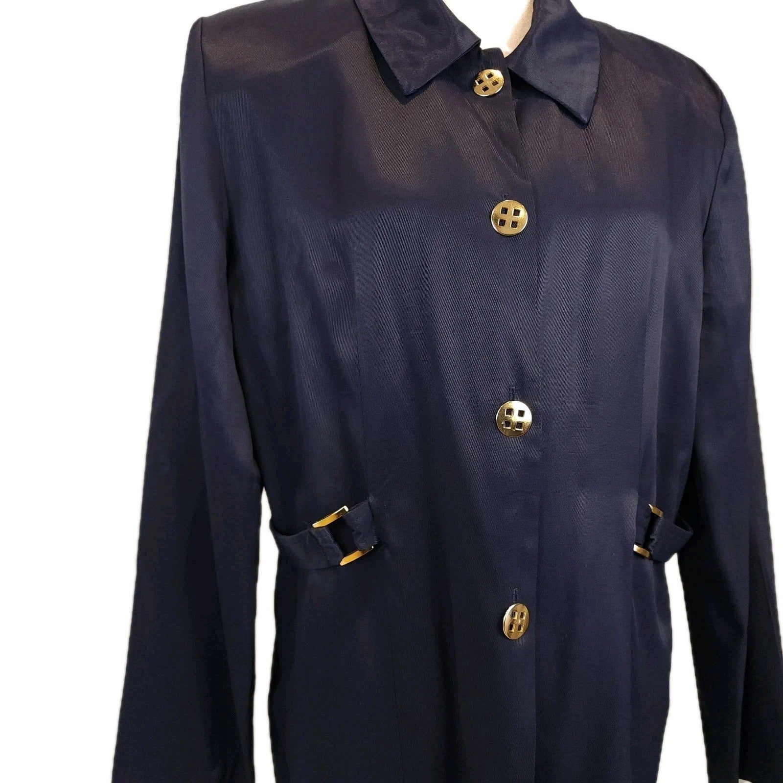 Evelyn Woods XL Vintage Midnight Blue Metal Buttons Skirt Suit