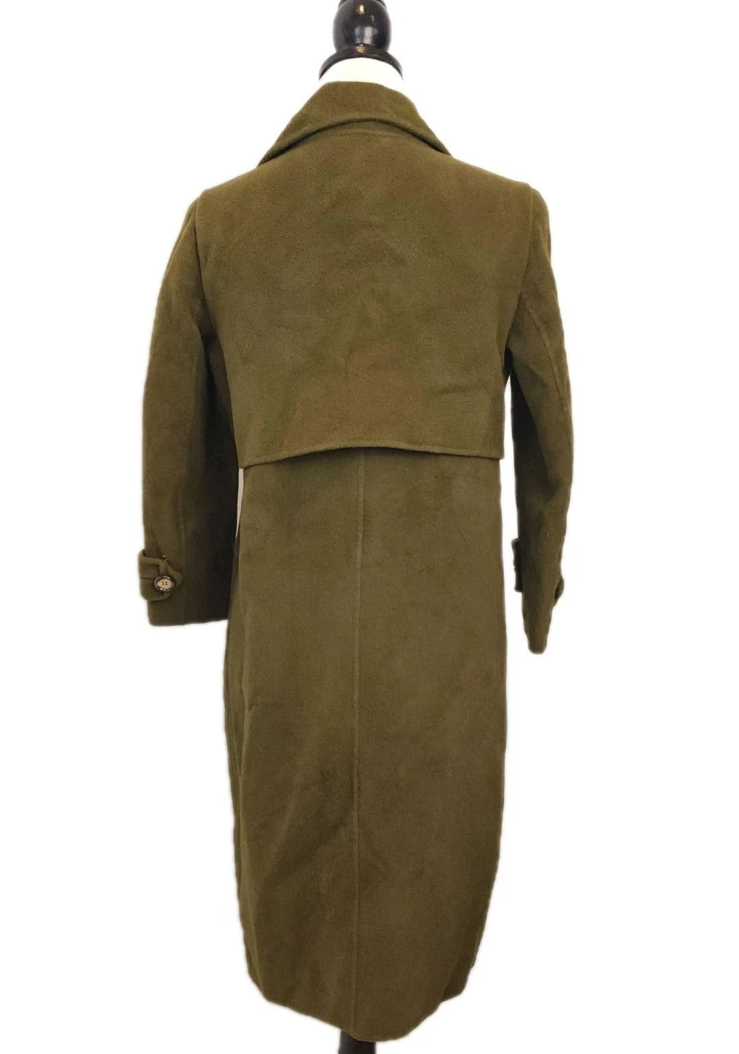 Army Green Sz S Wool Overcoat w/ Gold Hardware