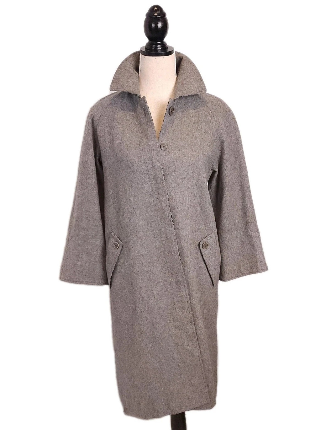 Tweed Wool Vintage Overcoat Gray Knee Length Sz M