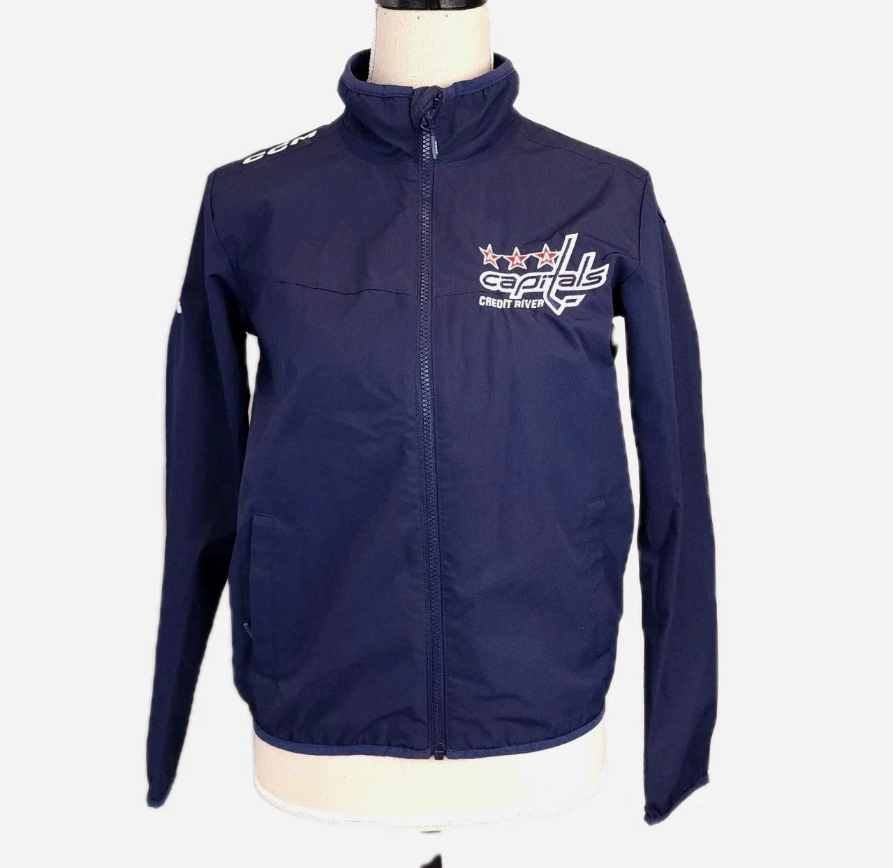 CCM Capitals Credit River Athleisure Full Zip Royal Blue Jacket Sz YOUTH Large