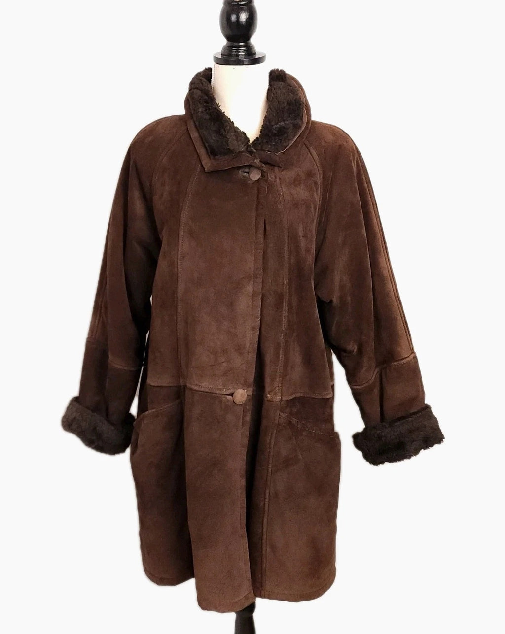 Marvin Richards Chocolate Brown Leather Shearling with Faux Fur Lining Sz L VTG