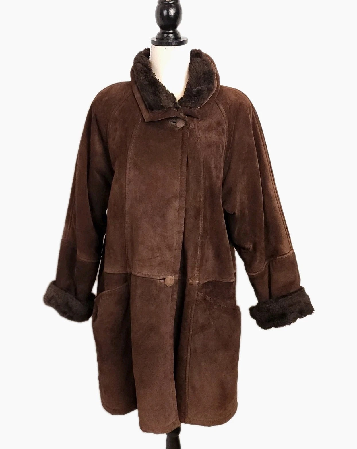 Marvin Richards Chocolate Brown Leather Shearling with Faux Fur Lining Sz L VTG