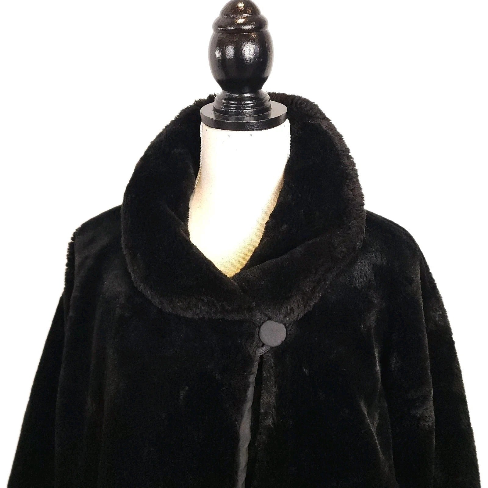 Vintage Plush Jet Black Faux Fur Overcoat Sz 3XL Knee Length