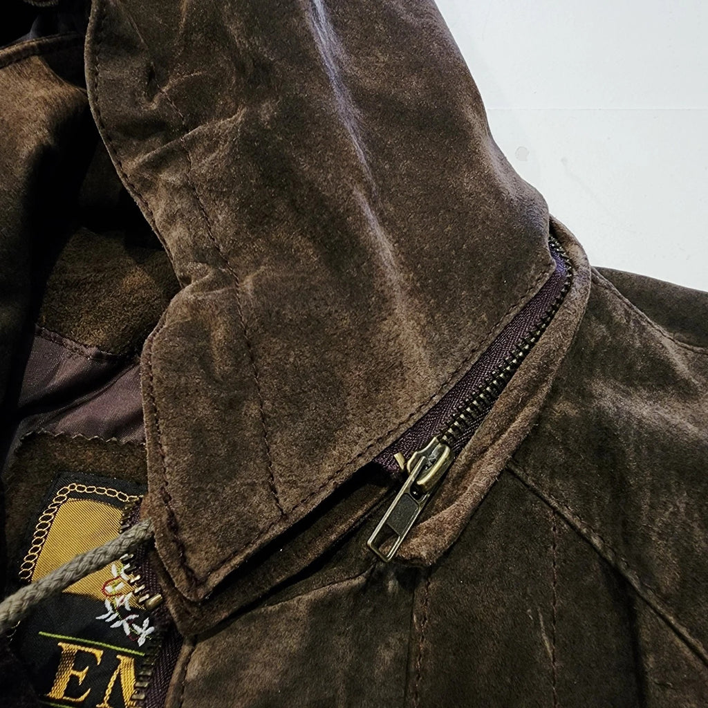 Vintage Genuine Leather Sz S Parka Jacket Mid-length Brown Hooded