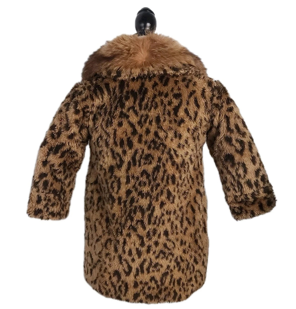 Fox Fur Collar XL YOUTH Leopard Print Coat Vintage Hand Made