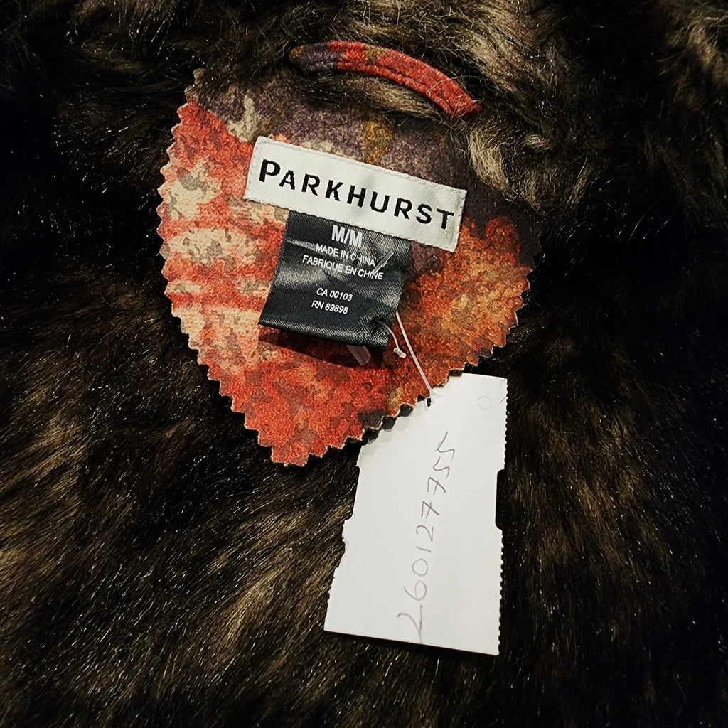 Parkhurst Sz M Floral Faux Fur & Shearling Vest Horn Toggle