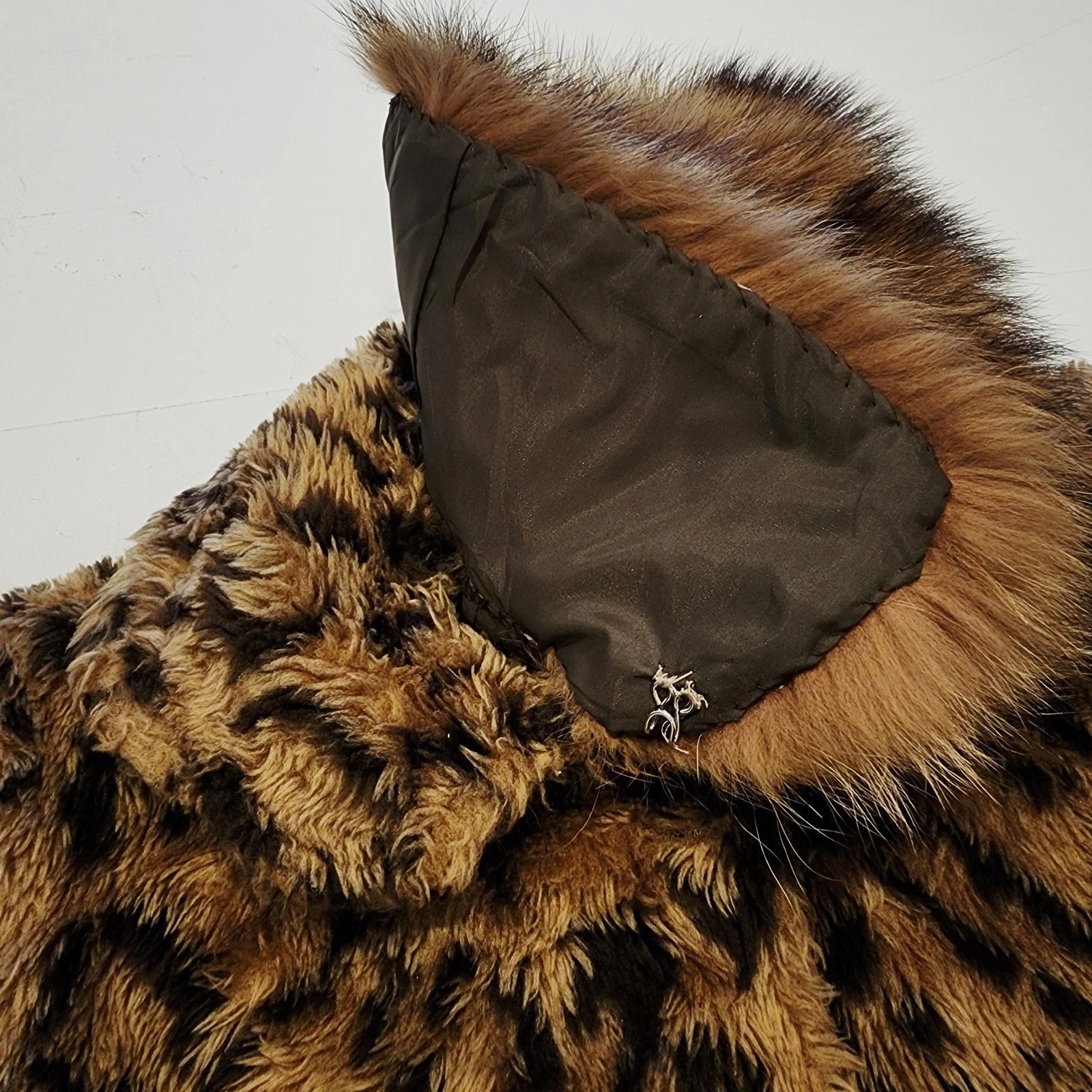 Fox Fur Collar XL YOUTH Leopard Print Coat Vintage Hand Made