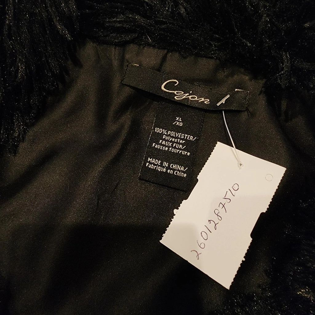 Cejon XL Long-haired Jet Black Shaggy Faux Fur Vest