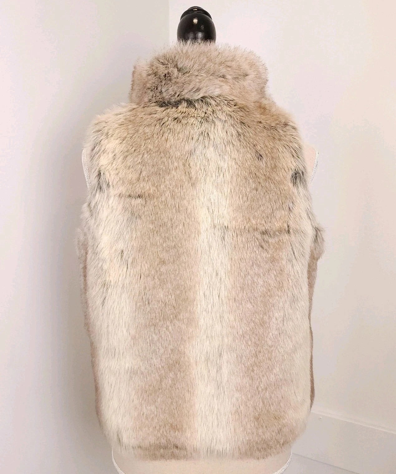 Parkhurst Bold Collar Light Brown Faux Fur Open Vest Sz S