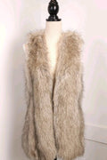 Dynamite Sz M Long Faux Fur Open Vest Beige